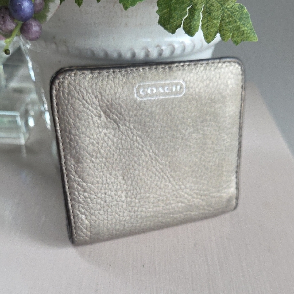 COACH Silver Bifold Small Leather Wallet